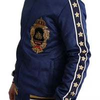 Dolce & Gabbana Blue Heraldic Patch Striped King Bee Sweater