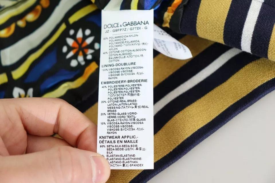 Dolce &amp; Gabbana Blue Heraldic Patch Striped King Bee Sweater