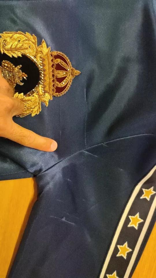 Dolce &amp; Gabbana Blue Heraldic Patch Striped King Bee Sweater