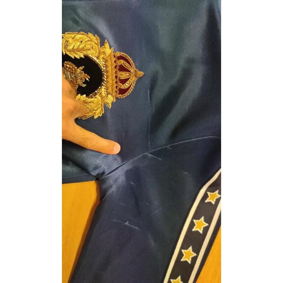 Dolce &amp; Gabbana Blue Heraldic Patch Striped King Bee Sweater
