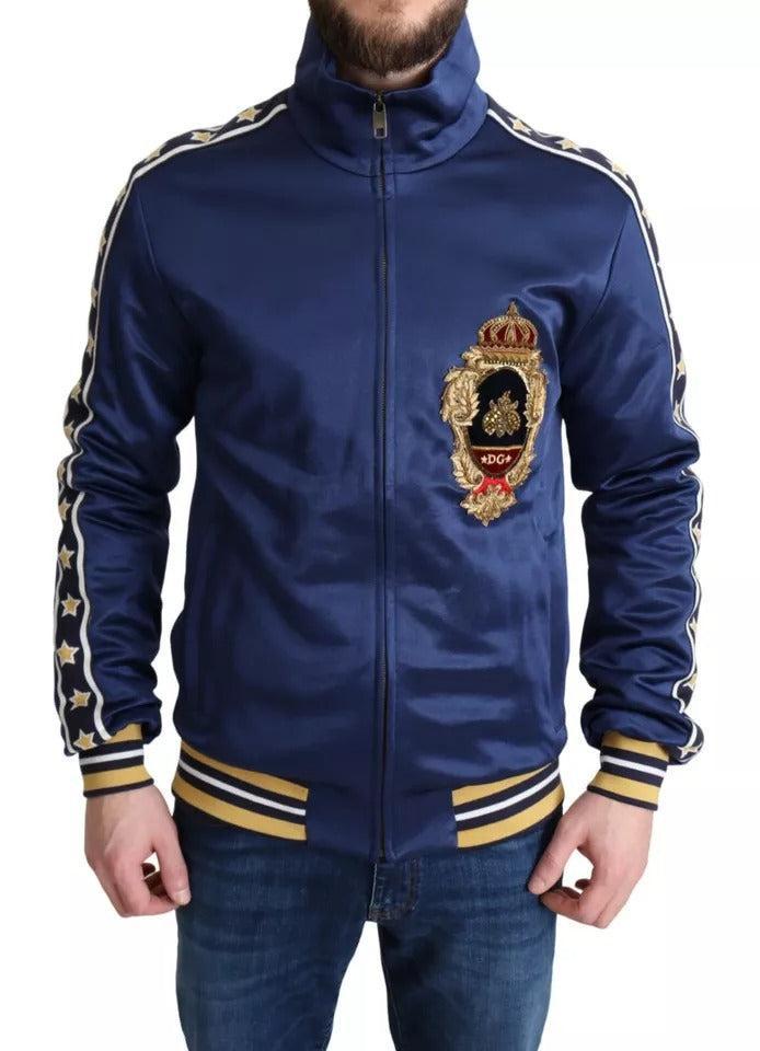 Dolce &amp; Gabbana Blue Heraldic Patch Striped King Bee Sweater