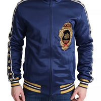 Dolce & Gabbana Blue Heraldic Patch Striped King Bee Sweater