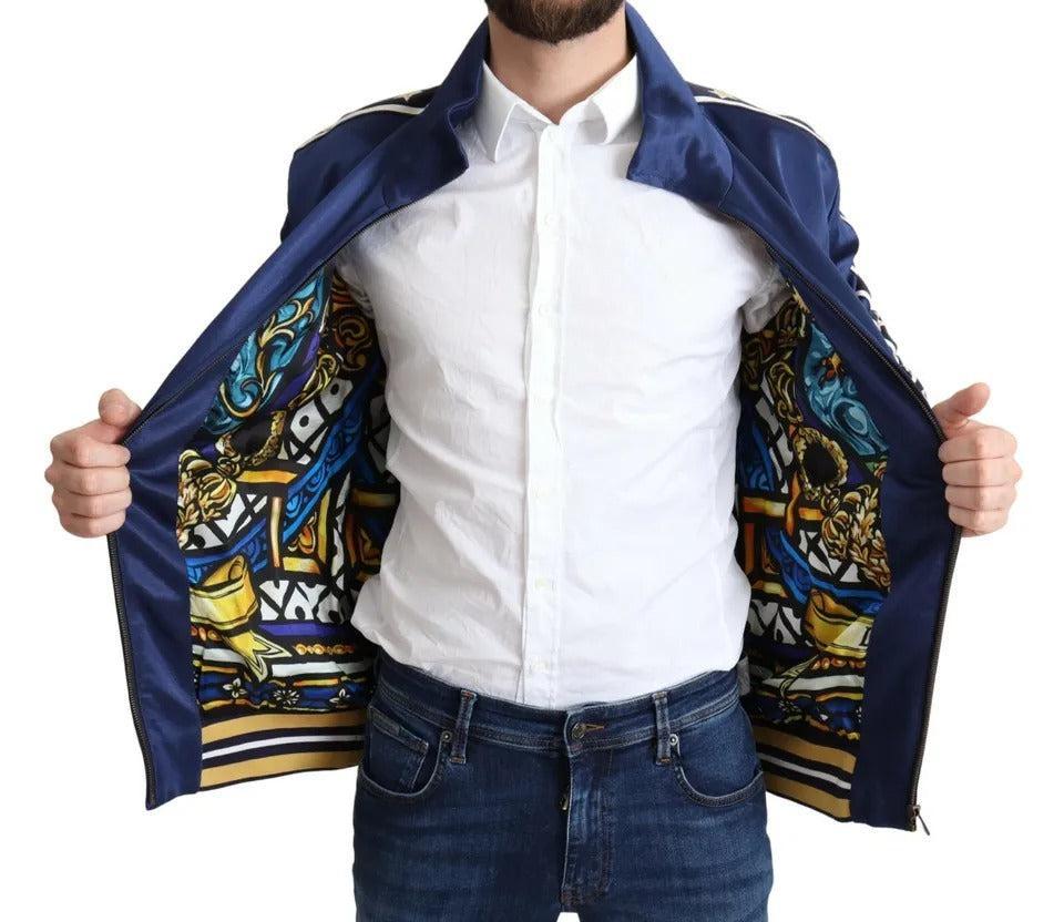 Dolce &amp; Gabbana Blue Heraldic Patch Striped King Bee Sweater