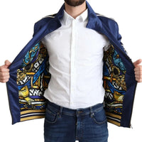 Dolce & Gabbana Blue Heraldic Patch Striped King Bee Sweater