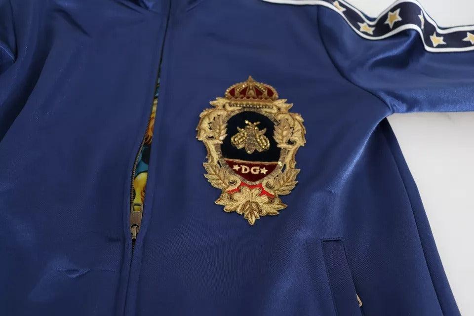 Dolce &amp; Gabbana Blue Heraldic Patch Striped King Bee Sweater