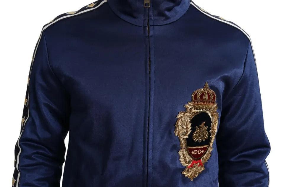 Dolce &amp; Gabbana Blue Heraldic Patch Striped King Bee Sweater
