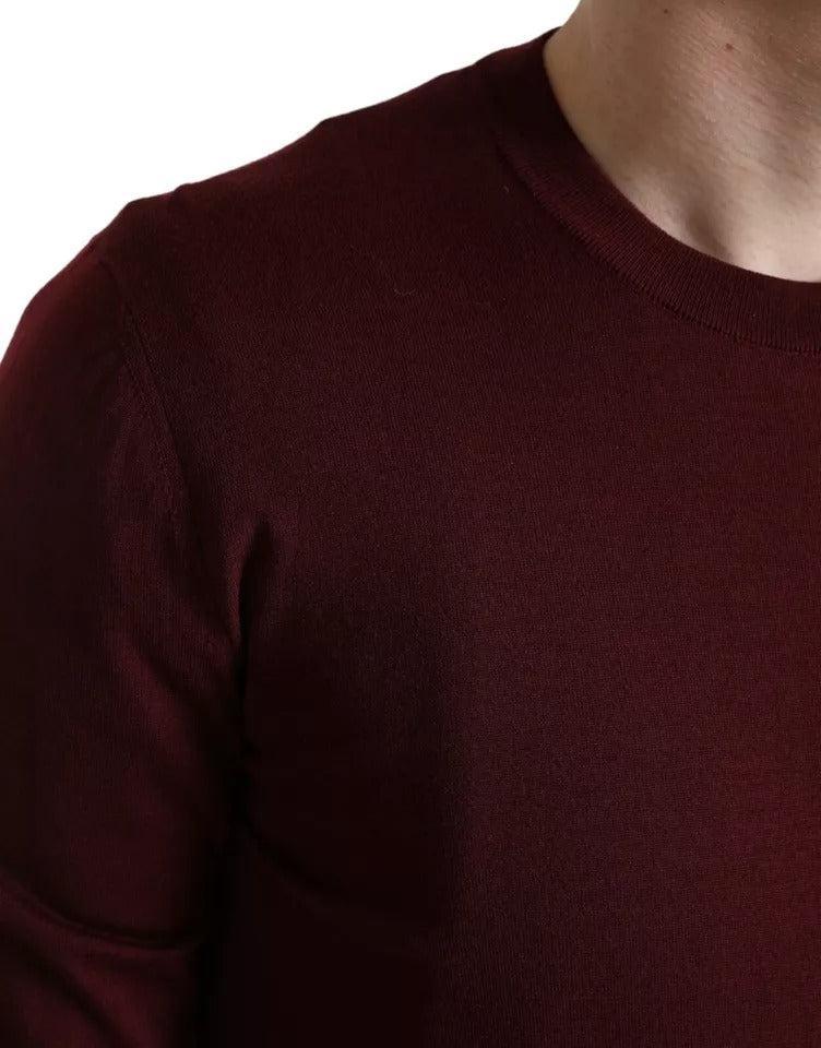 Dolce &amp; Gabbana Bordeaux Wool Knit Crew Neck Pullover Sweater