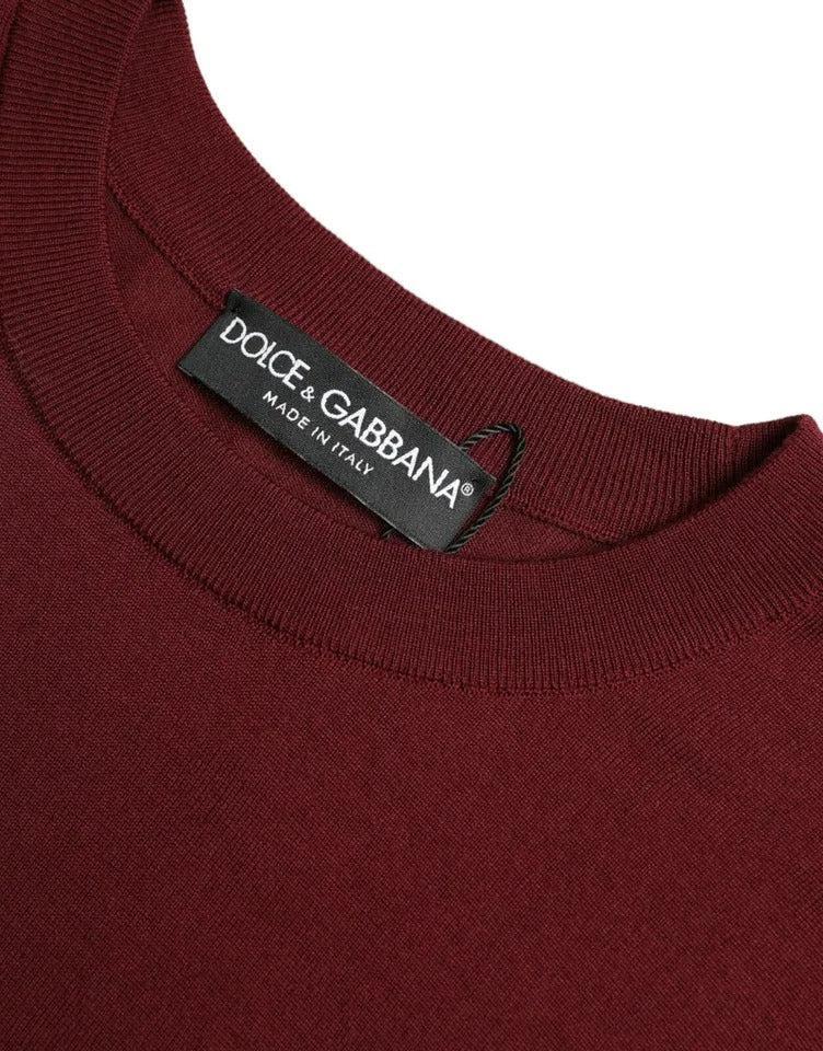 Dolce &amp; Gabbana Bordeaux Wool Knit Crew Neck Pullover Sweater