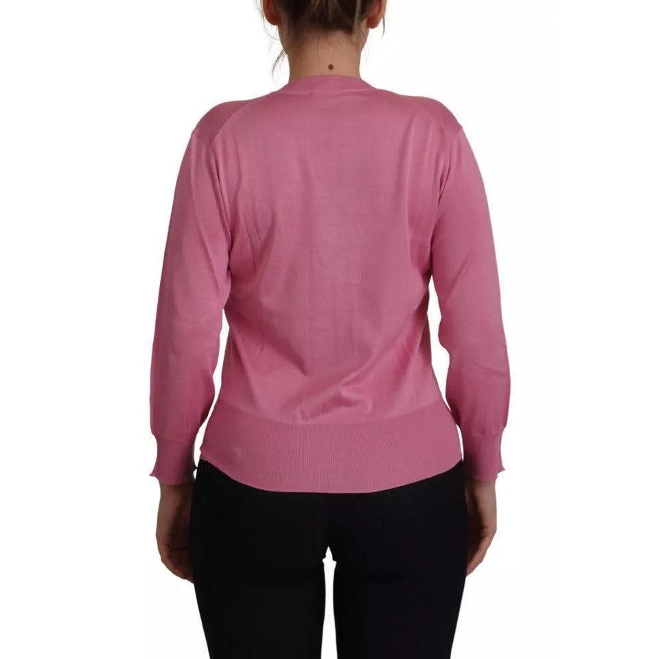 Dolce &amp; Gabbana Pink 100% Silk Button Down Cardigan Sweater