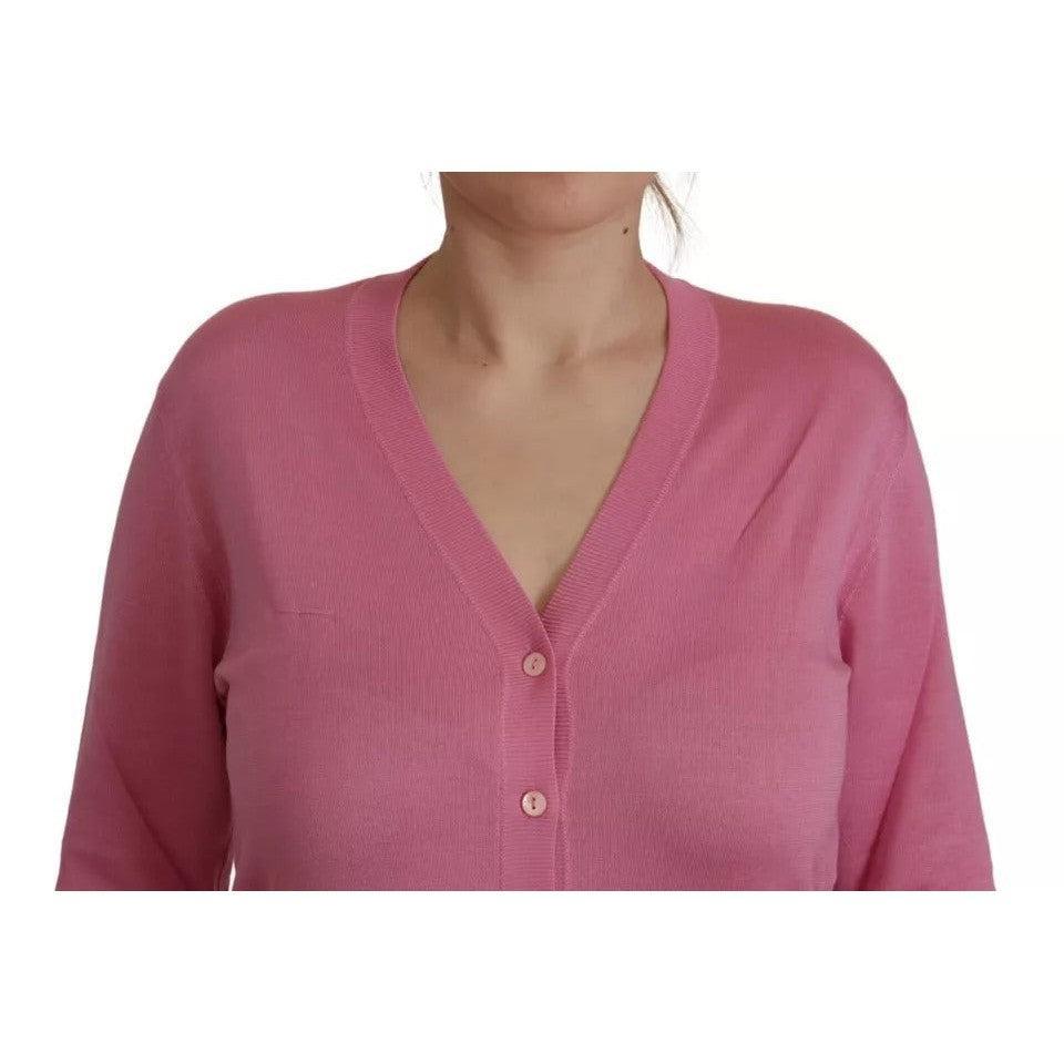 Dolce &amp; Gabbana Pink 100% Silk Button Down Cardigan Sweater