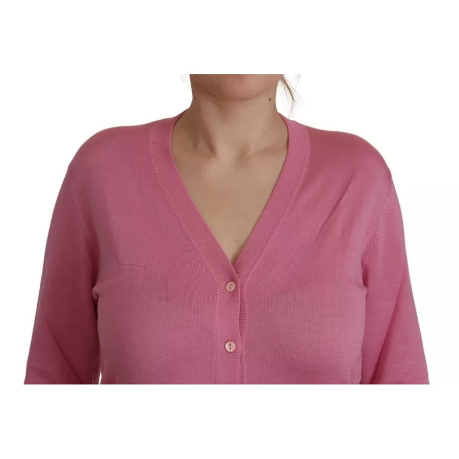 Dolce & Gabbana Pink 100% Silk Button Down Cardigan Sweater