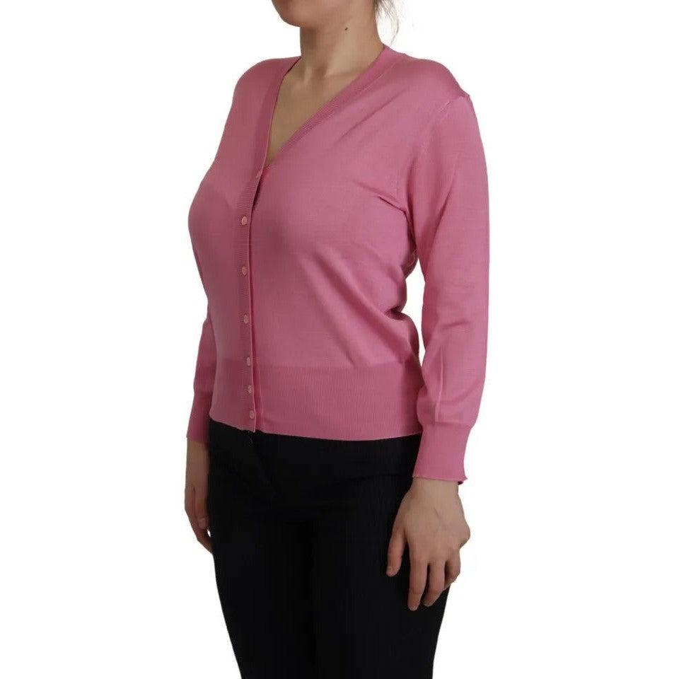 Dolce &amp; Gabbana Pink 100% Silk Button Down Cardigan Sweater