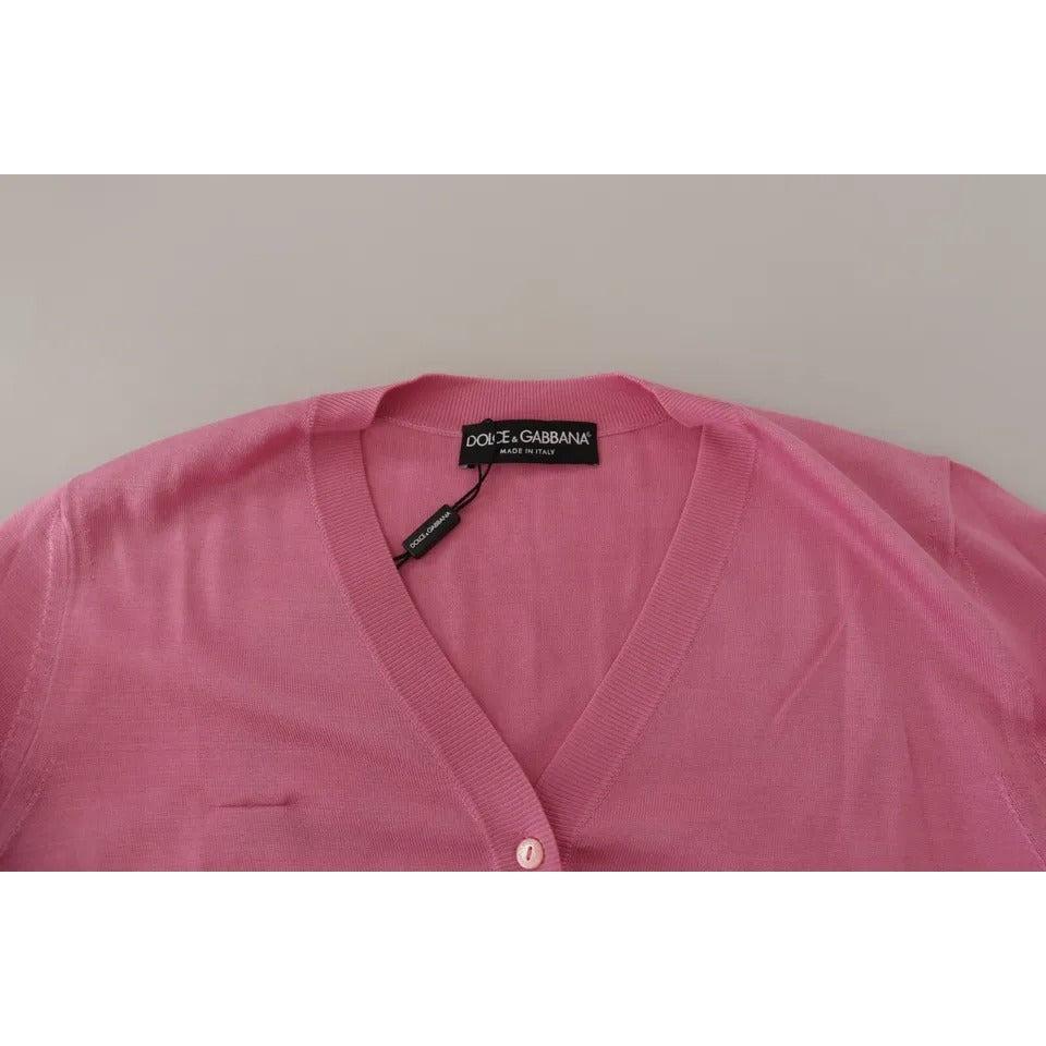 Dolce &amp; Gabbana Pink 100% Silk Button Down Cardigan Sweater