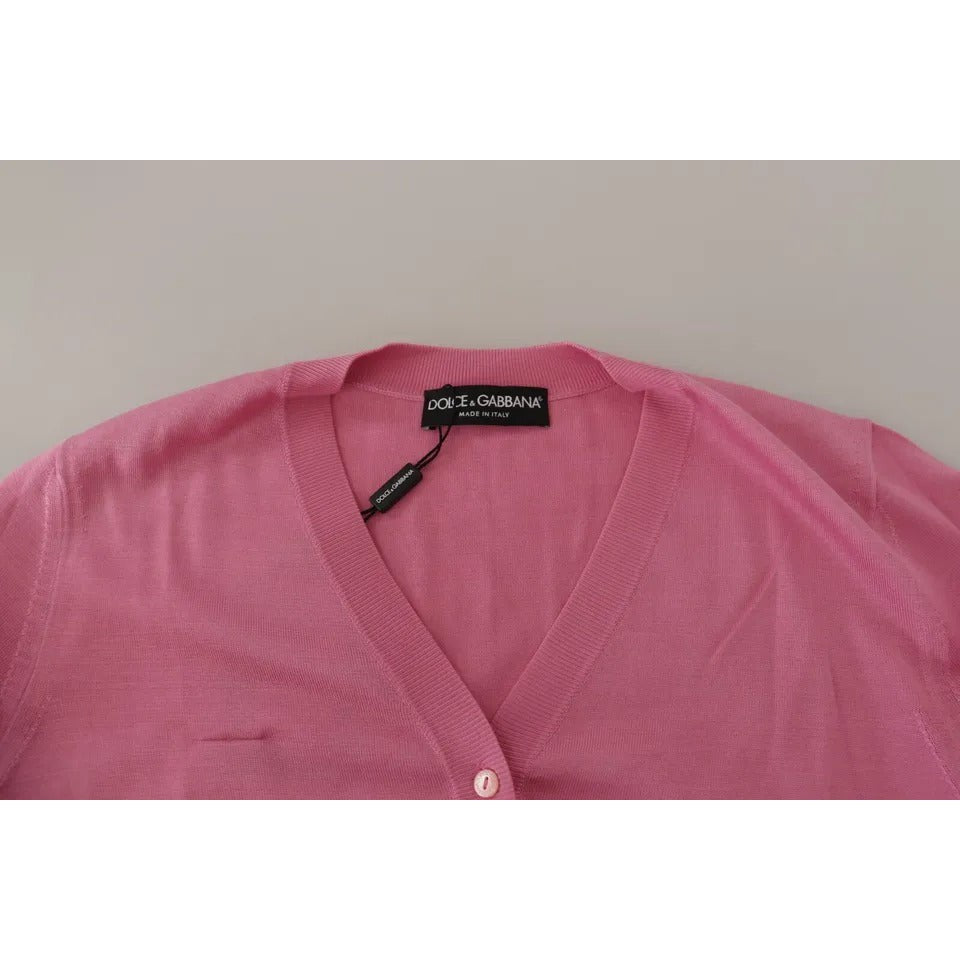 Dolce & Gabbana Pink 100% Silk Button Down Cardigan Sweater