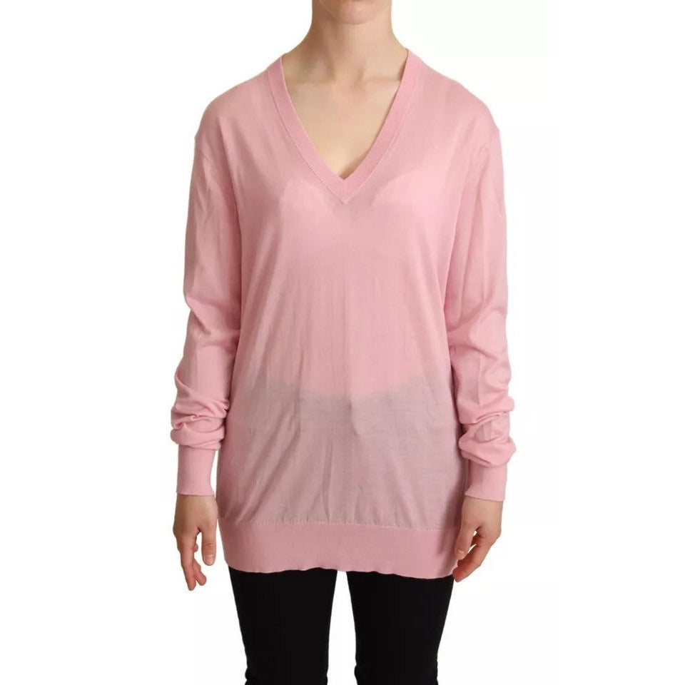 Dolce & Gabbana Pink V-neck Women Pullover Cashmere Sweater