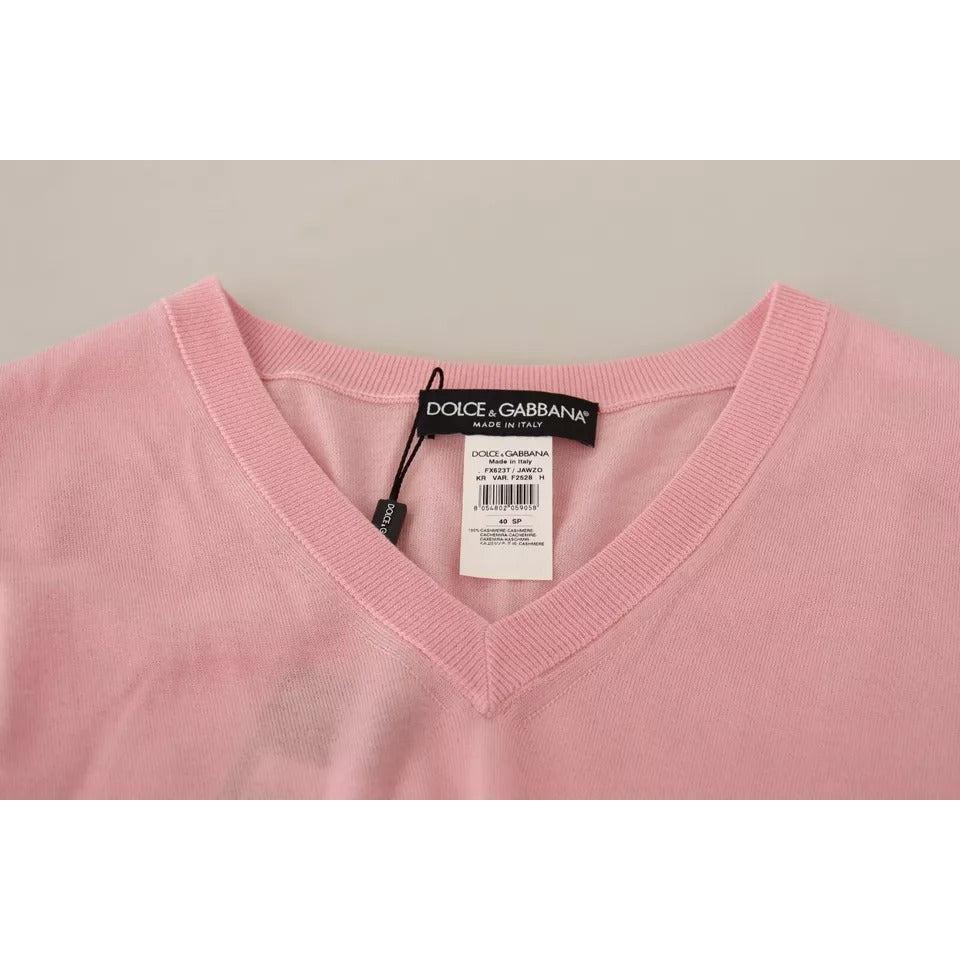 Dolce &amp; Gabbana Pink V-neck Women Pullover Cashmere Sweater
