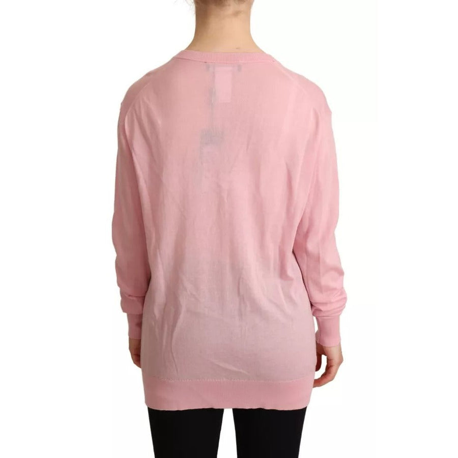 Dolce & Gabbana Pink V-neck Women Pullover Cashmere Sweater