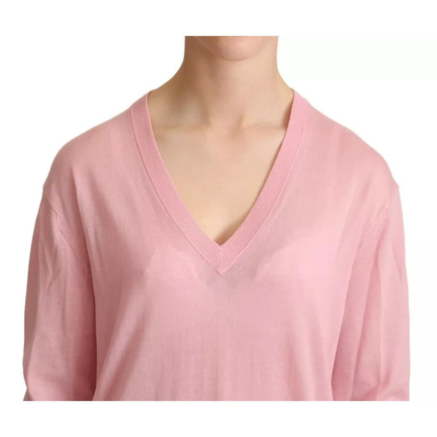 Dolce & Gabbana Pink V-neck Women Pullover Cashmere Sweater