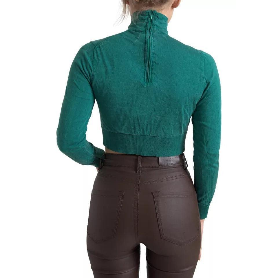 Dolce &amp; Gabbana Dark Green Turtleneck Cropped Pullover Sweater