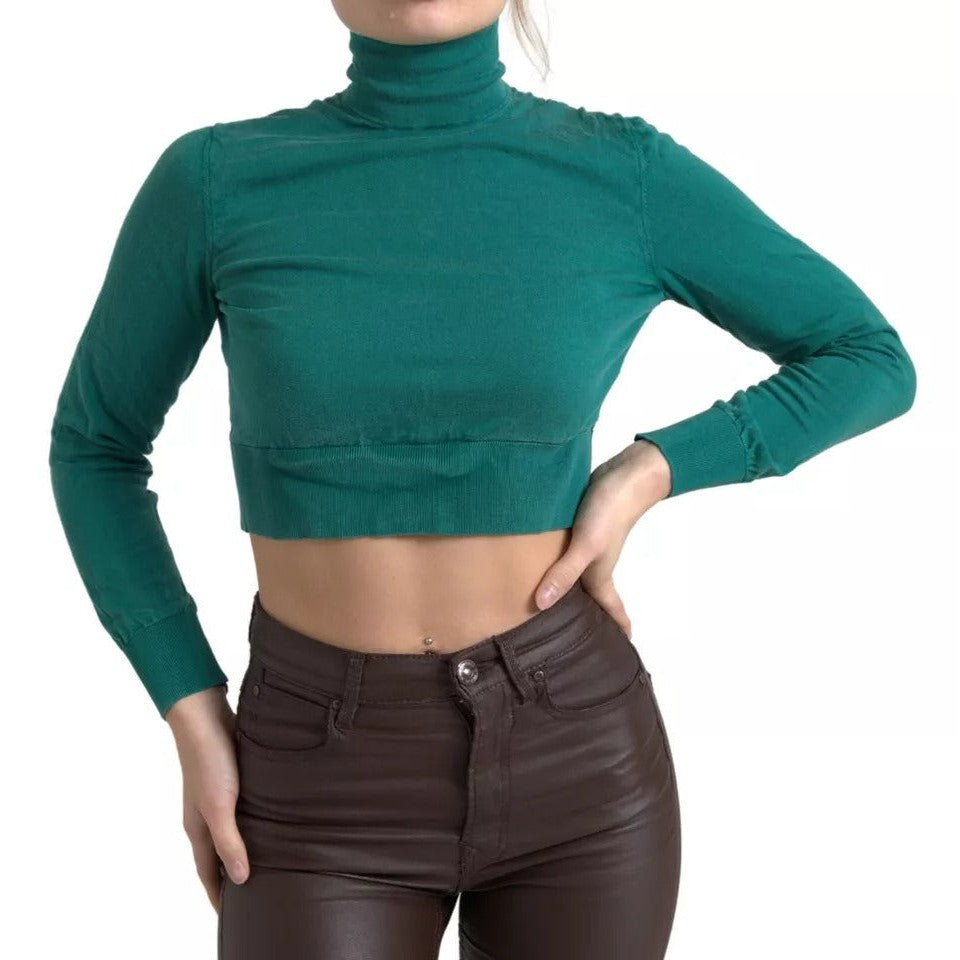 Dolce & Gabbana Dark Green Turtleneck Cropped Pullover Sweater