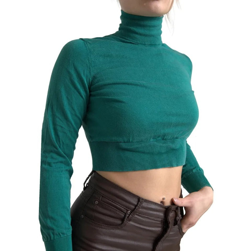 Dolce & Gabbana Dark Green Turtleneck Cropped Pullover Sweater