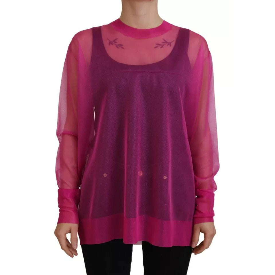 Dolce & Gabbana Fuchsia Polyester Crewneck Pullover Sweater