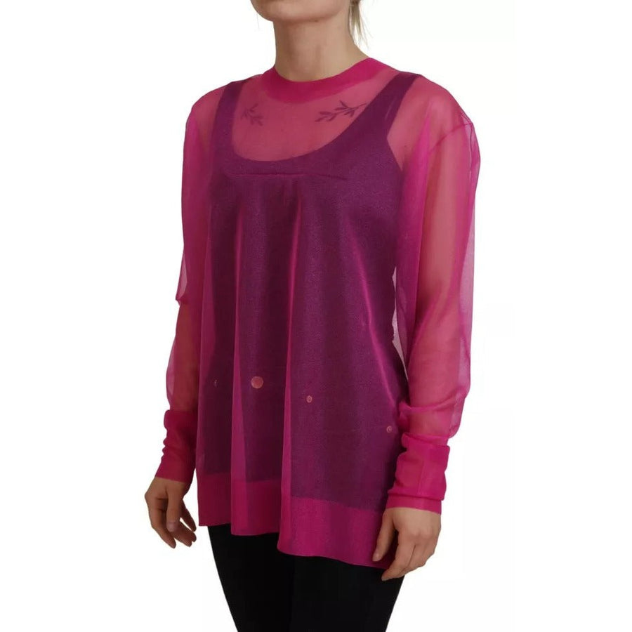 Dolce & Gabbana Fuchsia Polyester Crewneck Pullover Sweater