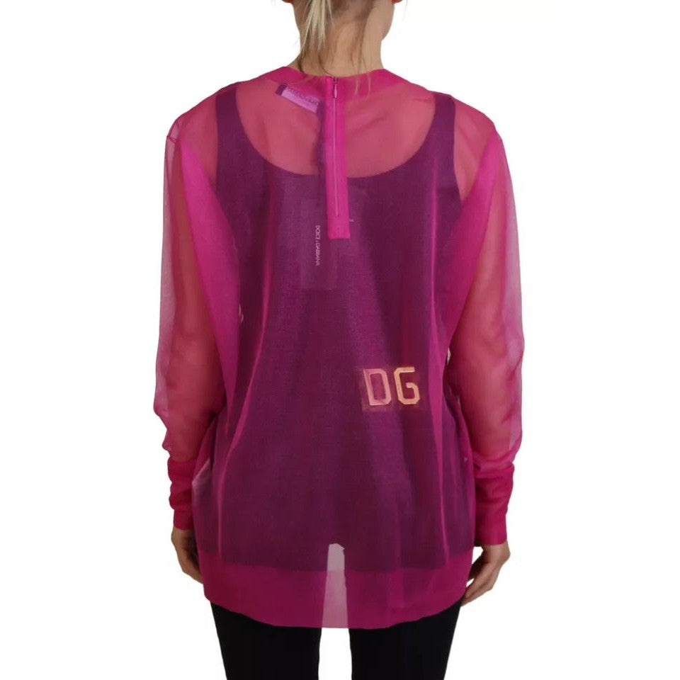 Dolce & Gabbana Fuchsia Polyester Crewneck Pullover Sweater