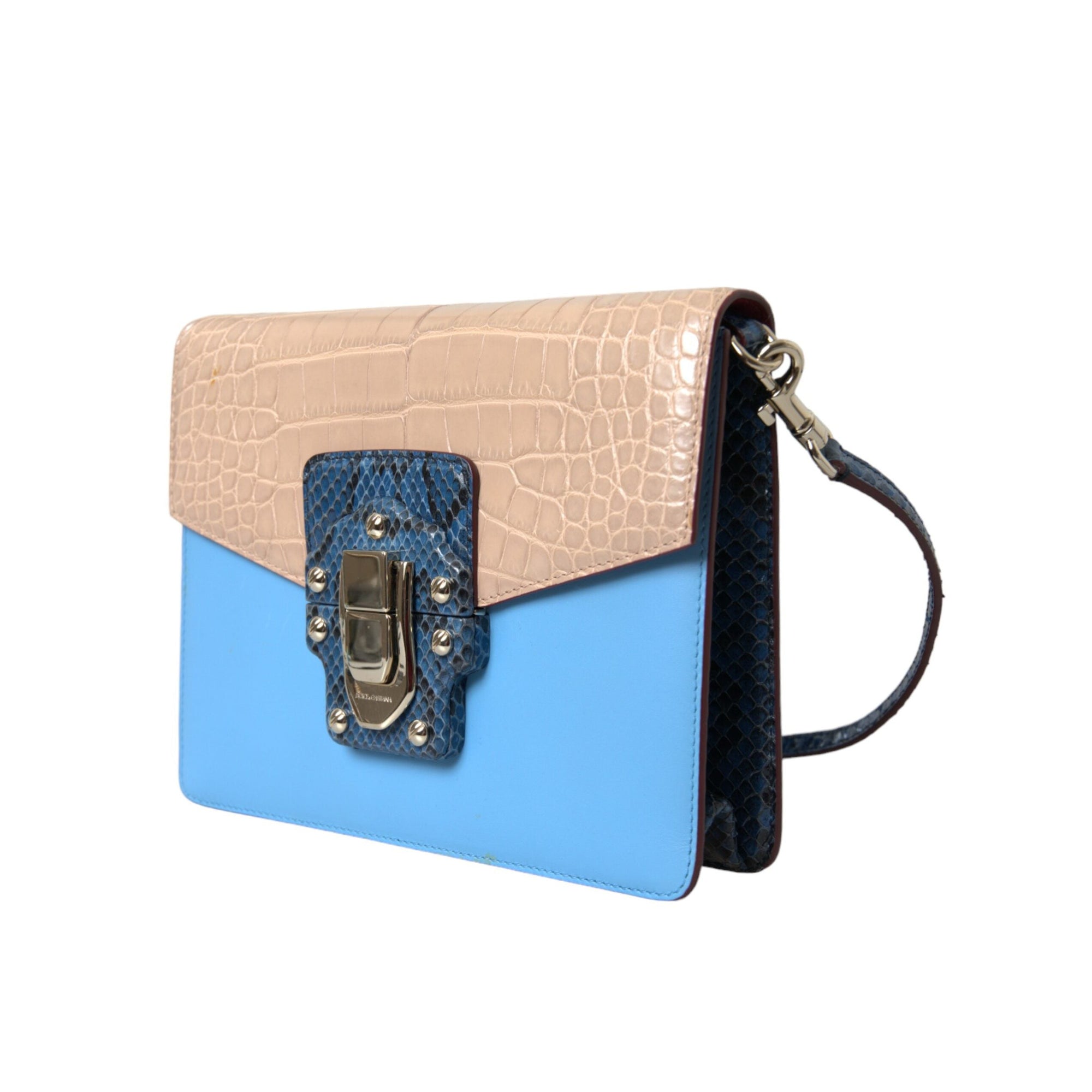 Dolce &amp; Gabbana Blue Beige Exotic Leather LUCIA Crossbody Purse Bag