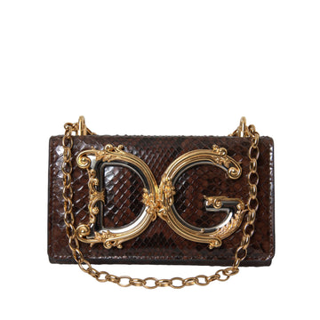 Dolce & Gabbana Brown Python Leather DG Girls Crossbody Phone Bag