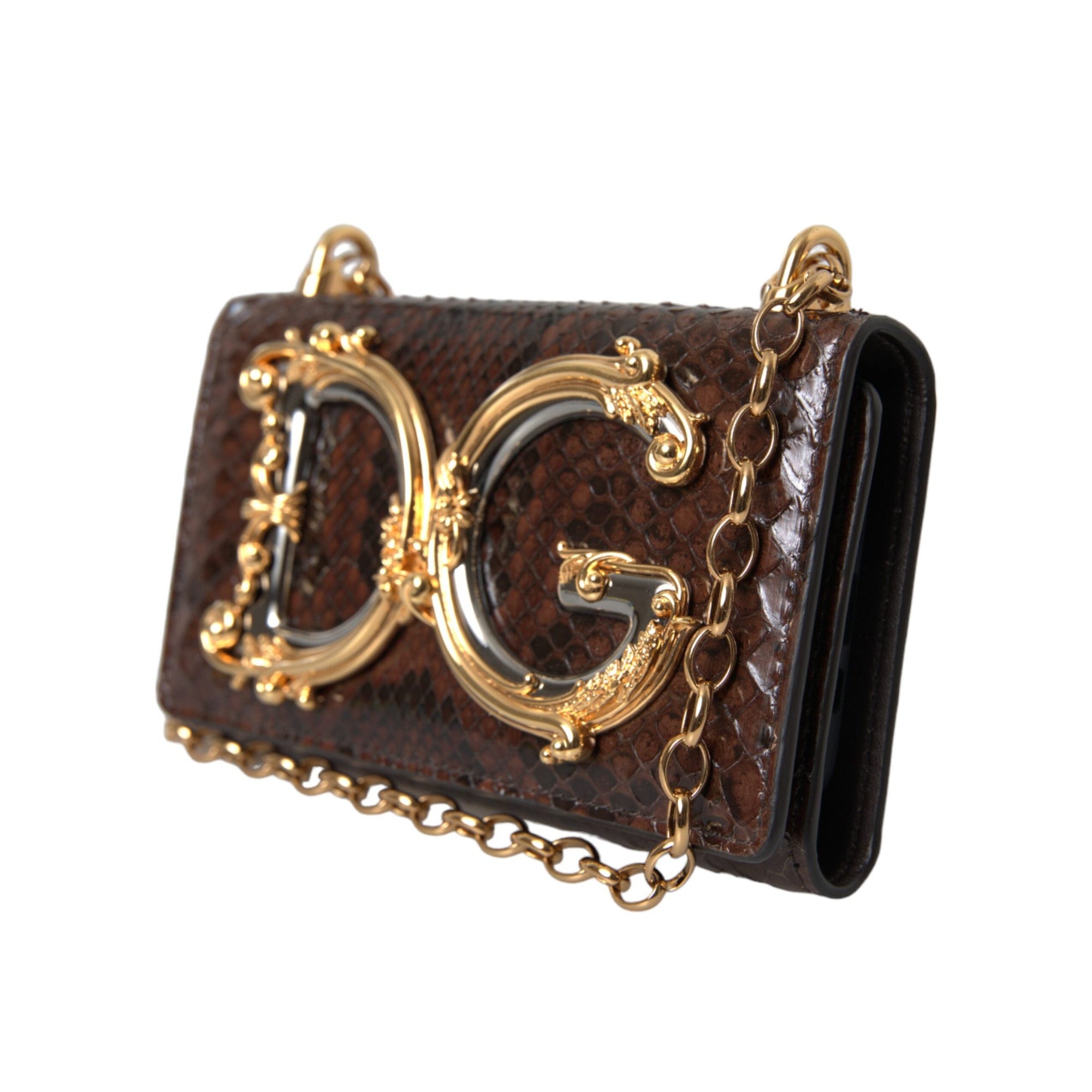 Dolce &amp; Gabbana Brown Python Leather DG Girls Crossbody Phone Bag