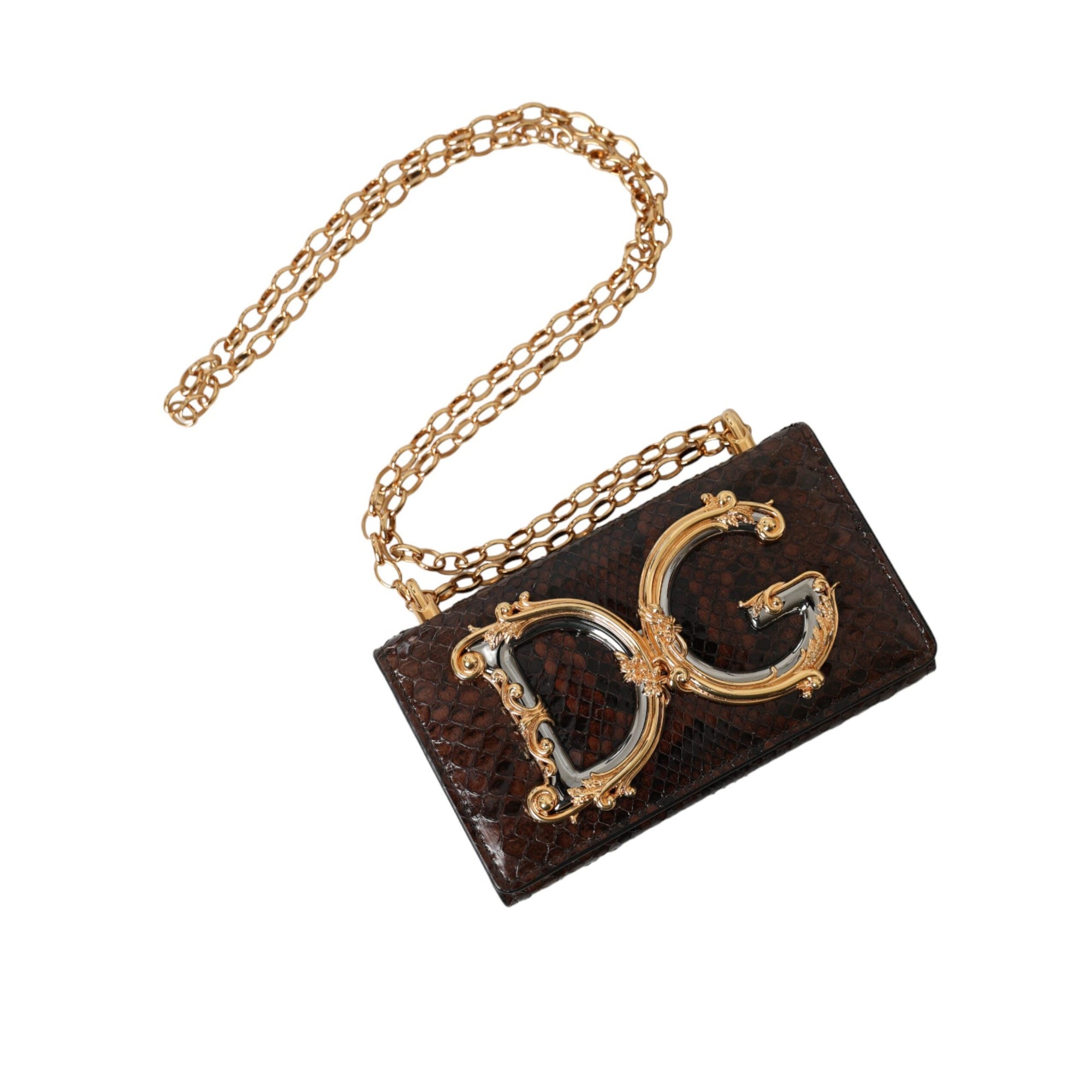 Dolce &amp; Gabbana Brown Python Leather DG Girls Crossbody Phone Bag