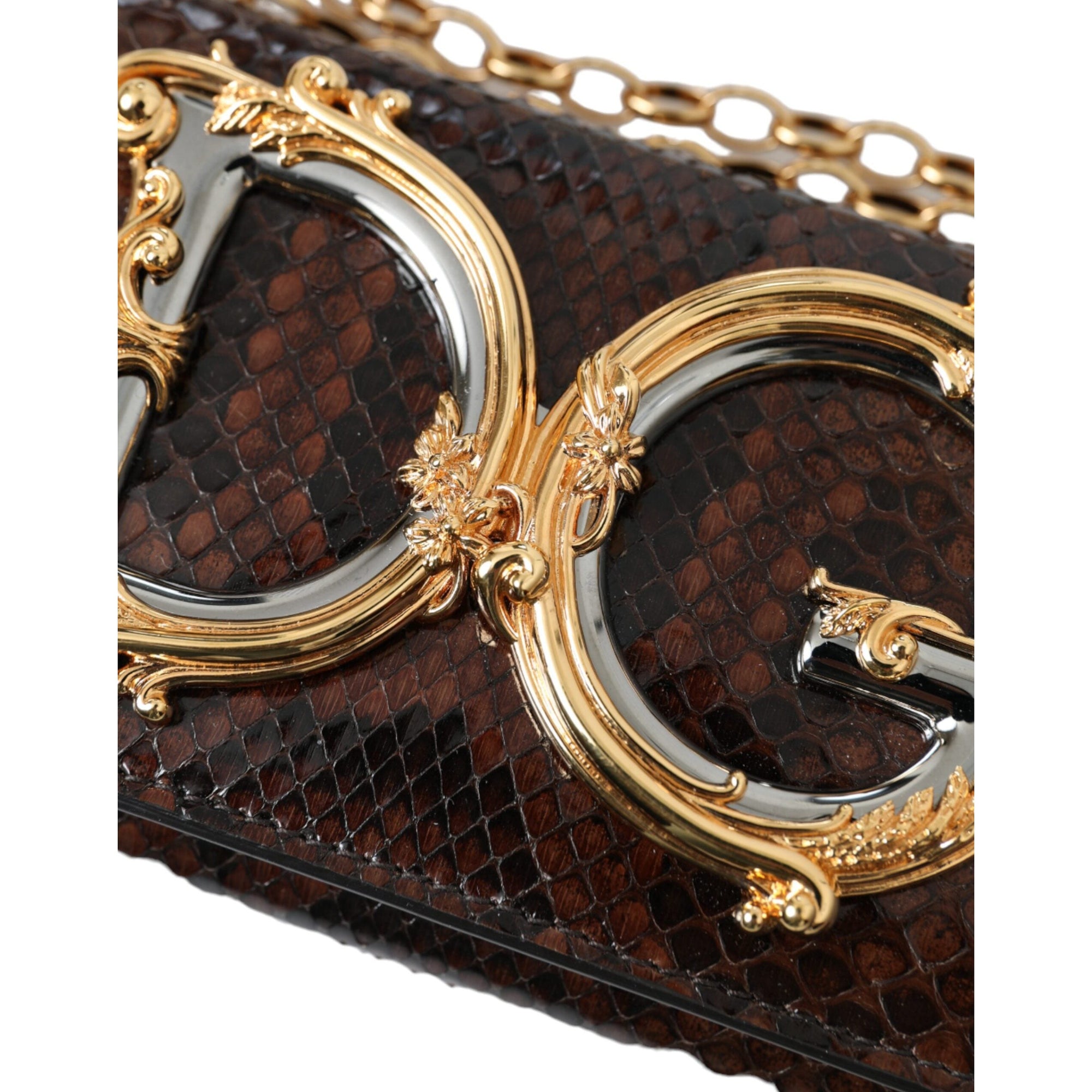 Dolce &amp; Gabbana Brown Python Leather DG Girls Crossbody Phone Bag