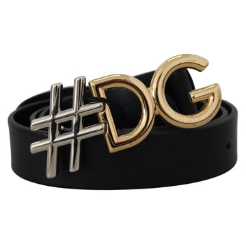 Dolce & Gabbana Black Leather Metal #DG Logo Buckle Belt