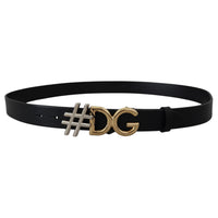 Dolce & Gabbana Black Leather Metal #DG Logo Buckle Belt