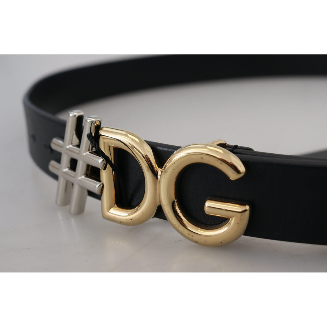 Dolce & Gabbana Black Leather Metal #DG Logo Buckle Belt