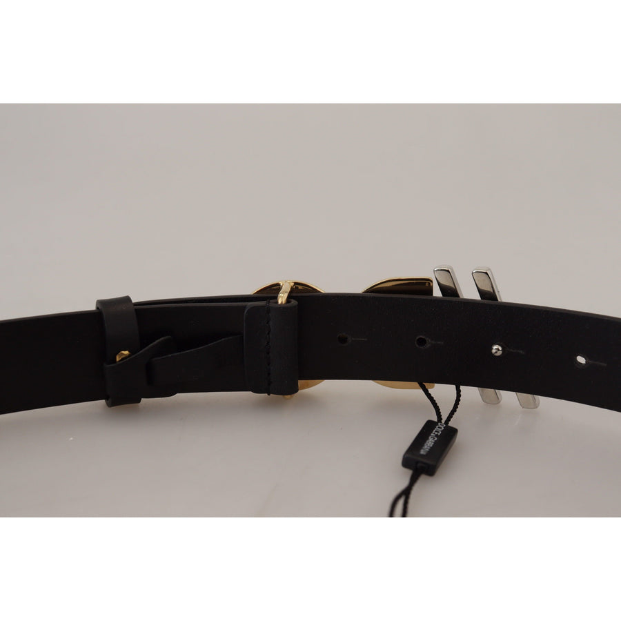 Dolce & Gabbana Black Leather Metal #DG Logo Buckle Belt