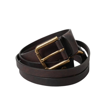 Dolce & Gabbana Dark Brown Leather Gold Metal Buckle Women Belt