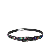 Dolce & Gabbana Black Sequined Silver Metal Buckle Women Belt