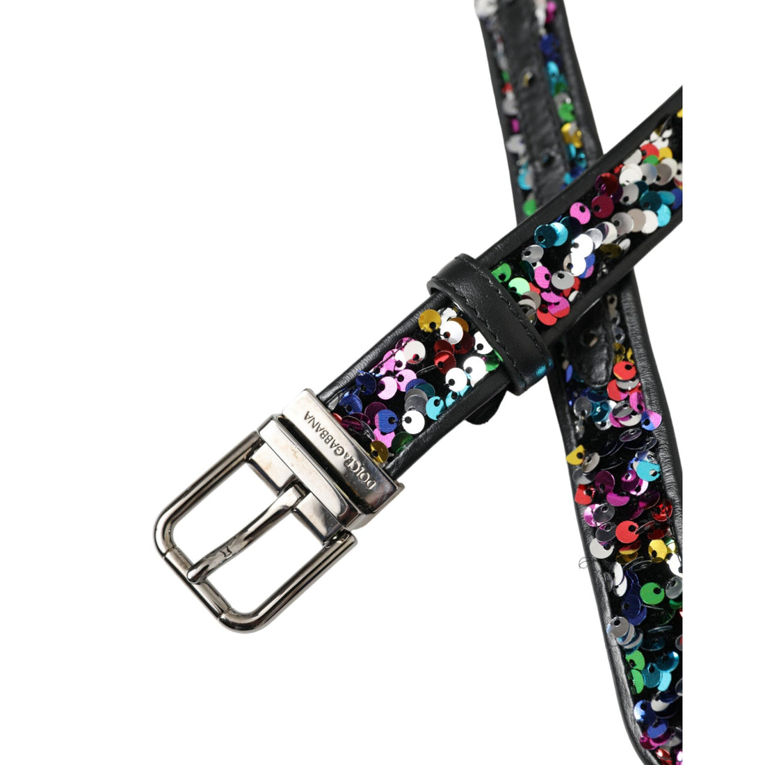 Dolce & Gabbana Black Sequined Silver Metal Buckle Women Belt