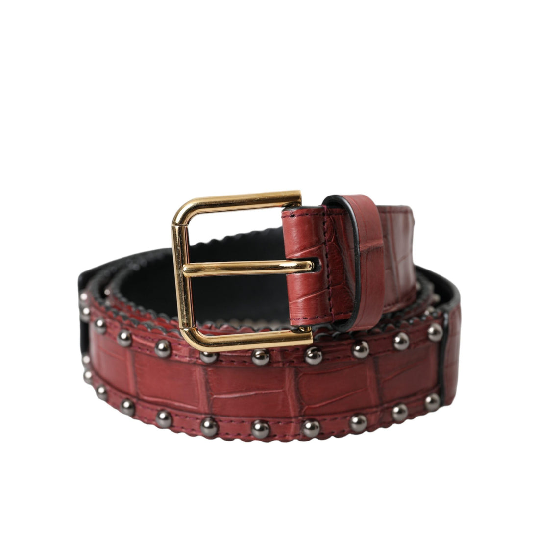 Dolce & Gabbana Brown Alligator Leather Studded Metal Buckle Belt