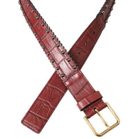 Dolce & Gabbana Brown Alligator Leather Studded Metal Buckle Belt