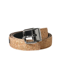 Dolce & Gabbana Gold Glitter Leather Silver Metal Buckle Belt