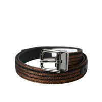 Dolce & Gabbana Gold Jacquard Stripes Silver Metal Buckle Belt