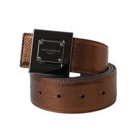 Dolce & Gabbana Metallic Bronze Leather Square Metal Buckle Belt