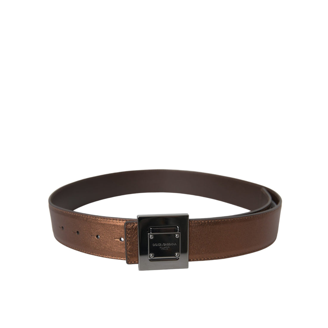 Dolce & Gabbana Metallic Bronze Leather Square Metal Buckle Belt