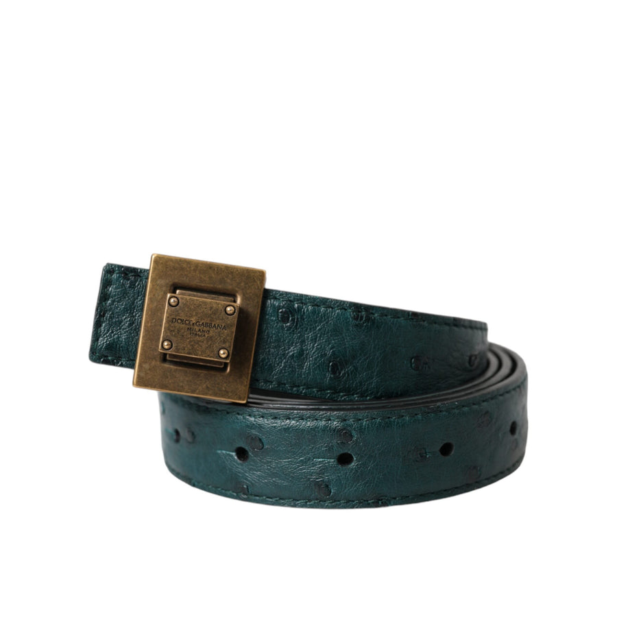 Dolce & Gabbana Dark Green Leather Square Metal Buckle Belt