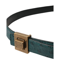 Dolce & Gabbana Dark Green Leather Square Metal Buckle Belt