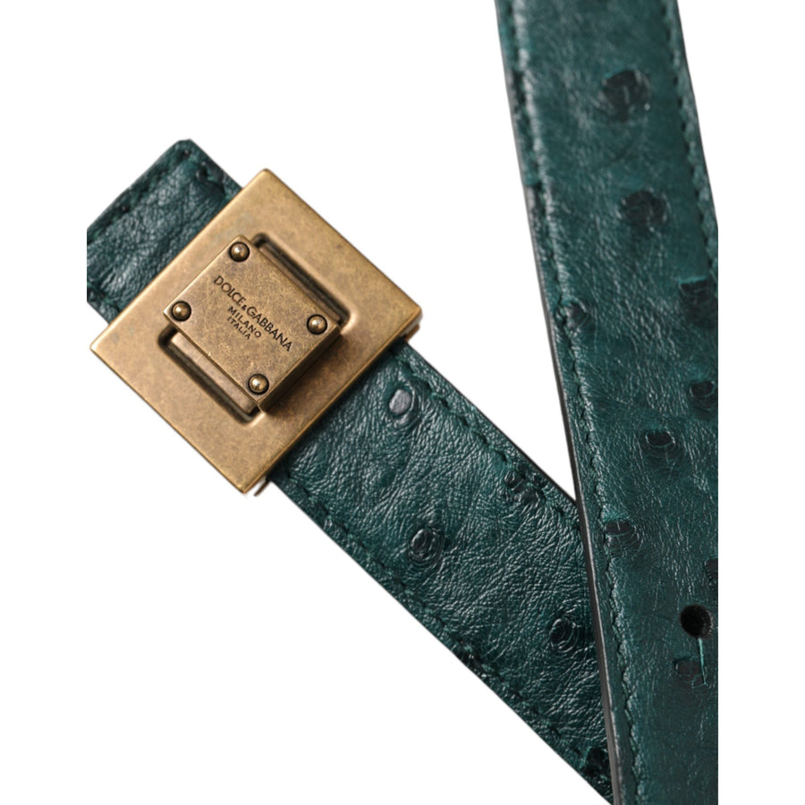 Dolce & Gabbana Dark Green Leather Square Metal Buckle Belt