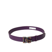 Dolce & Gabbana Purple Leather DG Logo Studs Metal Buckle Belt